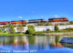 Burlington Northern Santa Fe 3968(ET44C4), 9570(SD70MAC) and 8966(SD70MAC) Lead a Southbound Manifest that is tied down near the Ridgeview Road Overpass South of Santa Fe Street in Olathe, Kansas along the BNSF Fort Scott Sub.
Train: H NTWTUL1