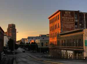 A picture of Meridian Downtown taken from atop the 22nd Ave Bridge