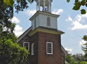 Front corner of Old Swedes Church, Wilmington, Delaware.