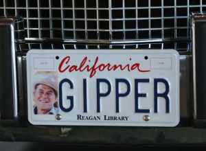 The vanity license plate on president Ronald Reagan's security limousine as seen at the Air Force One exhibit at the Ronald Reagan presidential library.