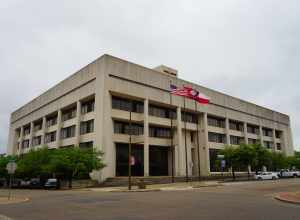 The Bi-State Justice Building in Texarkana, Arkansas, and Texarkana, Texas (United States).