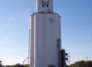 This locally famous grain elevator was built in 1958 in Downtown Broken Arrow, Oklahoma. It is 158 feet tall and is currently the tallest building in downtown Broken Arrow. It can be seen for miles. The grain elevator is still in use today and