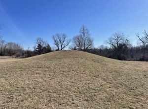 Adena burial mound located nearby Serpent Mound. Photo taken February 2023.
