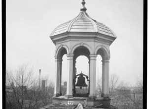 Bell tower at Old Swedes Church (officially Holy Trinity Church) in Wilmington, DE. — CUPOLA DETAIL. 

On NRHP.Image courtesy of the Historic American Building Survey—HABS archives - (1934).HABS DEL,2-WILM,1-18