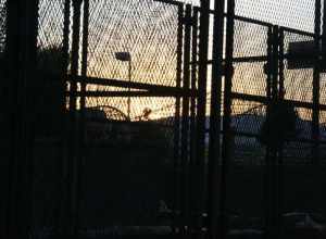 Fencing set up in a parking lot outside the Pepsi Center, site of the DNC.