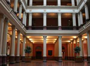 The Landmark Center Cortile in the space which formerly housed the Main Post Office for St. Paul, Minnesota.