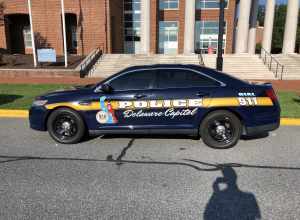 Delaware Capitol Police car along Federal Street in downtown Dover, Kent County, Delaware