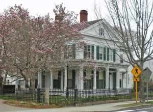 The Thomas S. Greenman House at 79 Greenmanville Avenue in Mystic, Connecticut was built in 1842 in the Greek Revival style for Thomas S. Greenman, the youngest of three brothers who founded the George Greenman &amp; Co. shipyard.  The porches with