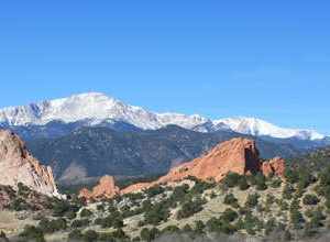 Taken from the Garden of the Gods visitor center. You can see the "hole in the rock" at the right 1/4.