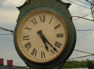 A street clock in Sharpsburg, Maryland.