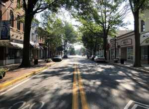 View east along Loockerman Street at Bradford Street in Dover, Kent County, Delaware