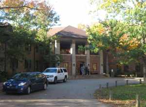 Entrance to the Turkey Run Inn, located in Turkey Run State Park in Sugar Creek Township, Parke County, Indiana, United States.  It was built in 1919.