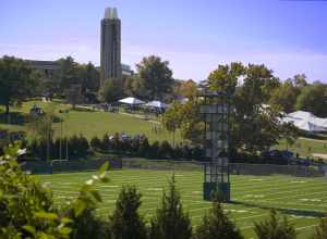 Kansas Jayhawks football practice fields and tailgaters on "the hill"