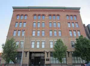 Front of the United States Carriage Company Building, located at 309-319 S. Fourth Street (U.S. Route 33) in downtown Columbus, Ohio, United States.  Built in 1902, it is listed on the National Register of Historic Places.