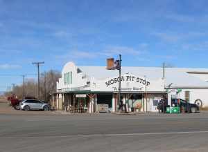 The community of Mosca, Colorado in Alamosa County. The community lies along Colorado State Highway 17.