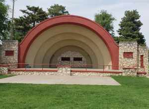 The Band Stand in Woodward Crystal Beach Park, Woodward, Oklahoma. Listed on the National Register of Historic Places.