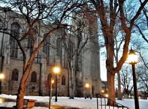 A view of the east side of the Cathedral as evening falls, after the Service of Lessons and Carols for the First Sunday of Advent.