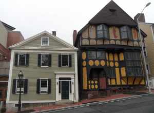 Providecne, RI: Buildings along sloping Thomas Street; in April 2019