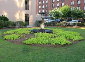 Fountain in park next to Hotel Indigo, Savannah, Chatham County, Georgia
