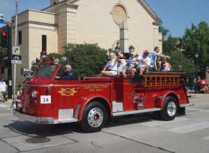 The Arlington Fire Department in the 2021 Arlington Independence Day Parade in Arlington, Texas (United States).