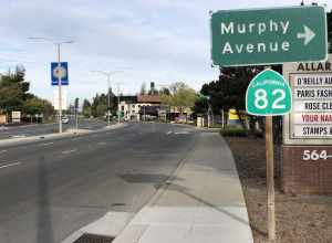 View northwest along California State Route 82 (El Camino Real) between Sunnyvale Avenue and Murphy Avenue in Sunnyvale, Santa Clara County, California