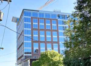 Still in construction; nearly complete office building being constructed in the Plaza district.