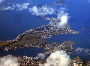 Aerial view of Houghs Neck in September 2022