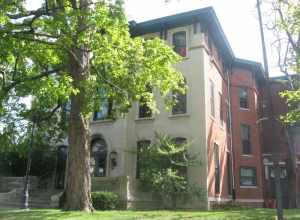 Front of the Brandeis House, located at 310 E. Broadway (U.S. Route 150) in Louisville, Kentucky, United States.  Built in 1864, it is listed on the National Register of Historic Places.