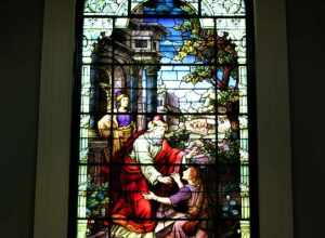 Stained glass window in the Cathedral of Saint Patrick in Harrisburg, Pennsylvania.