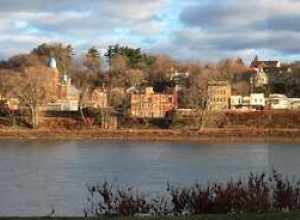 North-central Pittston PA, Riverside, taken from across the river in West Pittston, in December 2021.  Pasted together from three photos.