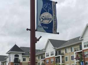 Banners commemorating racehorse Dan Patch on the corner of 123rd St. and Natchez Ave. in Savage, Minnesota
