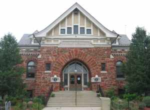 Front of the Defiance Public Library, located at 320 Fort Street in Defiance, Ohio, United States.  Built in 1890, it is listed on the National Register of Historic Places.