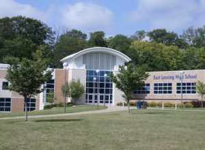East Lansing High School, located at 509 Burcham Dr, East Lansing, MI