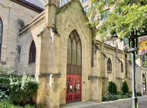 Built in 1855-1858, this Gothic Revival-style church was designed by James Douglas for the congregation of Grace Episcopal Church, the oldest congregation in Madison.  The building is the oldest remaining structure fronting Capitol Square, though
