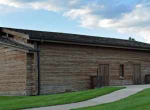 View of the reconstructed Kanesville Tabernacle in Council Bluffs, Iowa, United States. This is the front side which faces south-east towards Broadway street.