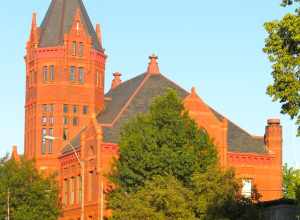 Marshall County (Kansas) Courthouse in Marysville, Kansas.  On the NRHP since November 5, 1974. At 1207 Broadway This building currently known as The Marshall County Historical Society. The building holds a Museum and Research Library. It is open to