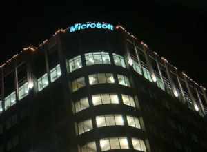 Microsoft sign at night at The Bravern Building 1