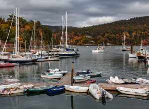 Fall colors at Northeast Harbor on Mt. Desert Island in Maine.