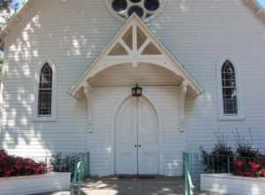 The entrance into the former Saint Rose of Lima Catholic Church in Gaithersburg, Maryland.  It is on the grounds of the present church, which is next door.
