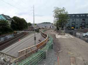 Construction of the path next to the Silver Line busway in June 2017