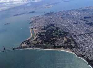 Aerial view from the northwest of the Presidio, San Francisco, California