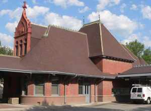 Chicago, Rock Island and Pacific depot, now a branch of Union Bank; located at 1940 O Street in Lincoln, Nebraska.