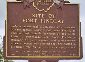 Ohio state historical marker for the site of Fort Findlay in Findlay, Ohio