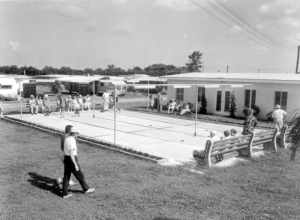 Local call number: c022012
Title: View of the shuffleboard court at the trailer park: Clearwater, Florida
Date: June 1957
Photographer: http://floridamemory.com/solr-search/results/?q=collection:
Physical descrip: 1 photoprint - b&amp;w - 4 x 5