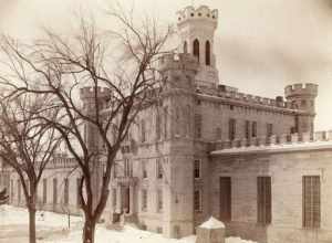 The exterior walls and gate to the Wisconsin State Prison.
