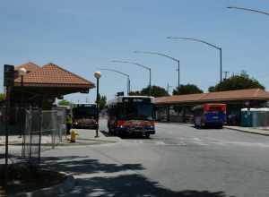 The bus plaza at Modesto Transportation Center in May 2022