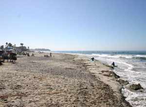 View along the Cardiff State Beach, Encinitas, San Diego County, California, looking south