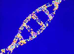 Walking to work, my eye was caught by a bright blue rectangle at the entrance to the parking garage in Rockville Town Center. Turned out to be an ad with dots forming the double helix of DNA. When I looked at the shot, saw the Moire effect you see in