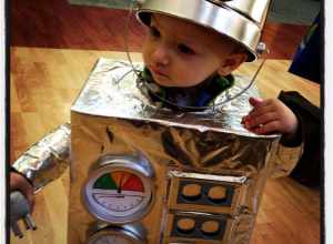 Little boy in a robot costume