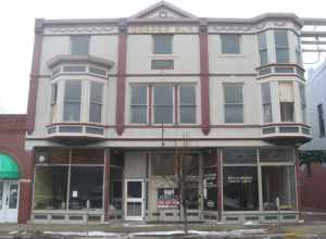 Front of the building next door to the Learner Building in the 100 block of E. Sycamore Street in Kokomo, Indiana, United States.